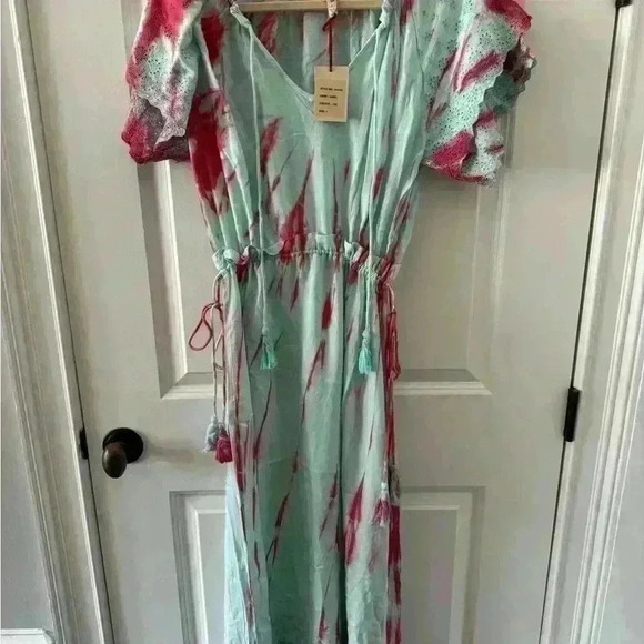 RAGA Leslie Tie-dye Smocked Midi Dress ~ Hand Dyed!!~ Adjustable Waist~ L~NWT! - Picture 2 of 9